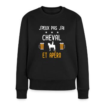 je peux pas j'ai cheval femme apéro - Pull Premium bio Femme - noir - Devant - Julia (174cm)