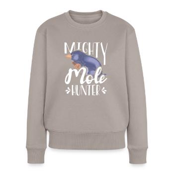 Mächtiger Maulwurfsjäger - Frauen Premium Bio Pullover - Taupe - Vorne - Julia (174cm)