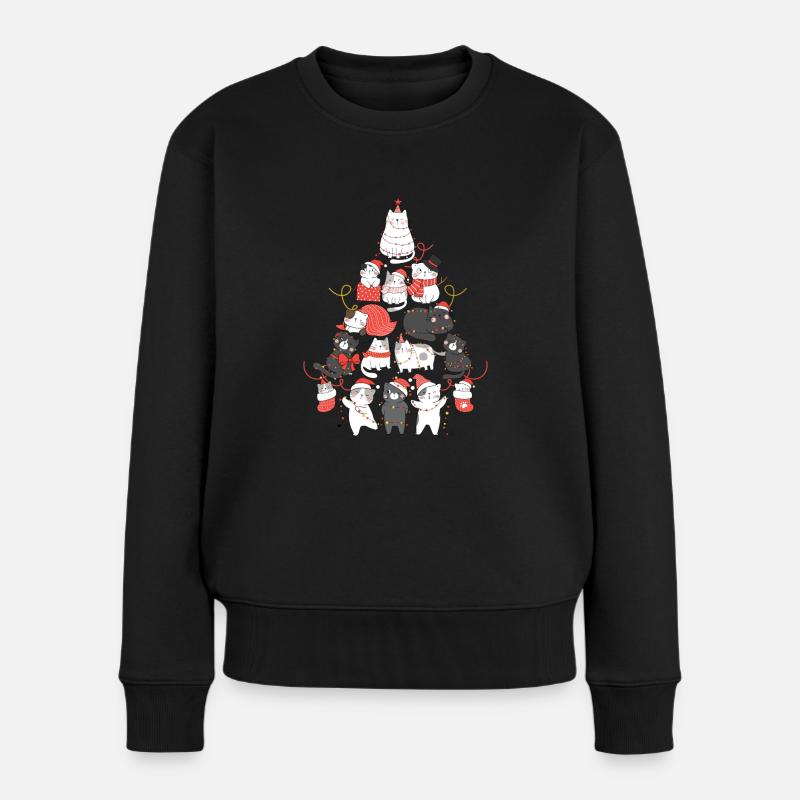 Katzen Weihnachtsbaum Katzebaum Lichterkette - Frauen Premium Bio Pullover - Schwarz