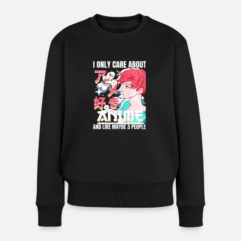 Anime Boy Ich kümmere mich nur um Anime und mag vielleicht 3 - Frauen Premium Bio Pullover - Schwarz