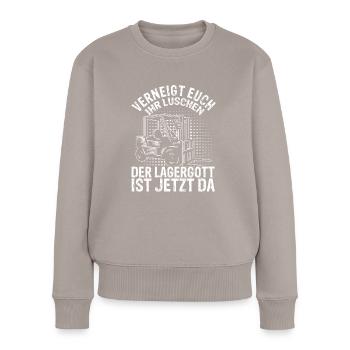 Lagergott Gabelstapler Staplerfahrer Lagerhalle Fa - Frauen Premium Bio Pullover - Taupe - Vorne - Julia (174cm)
