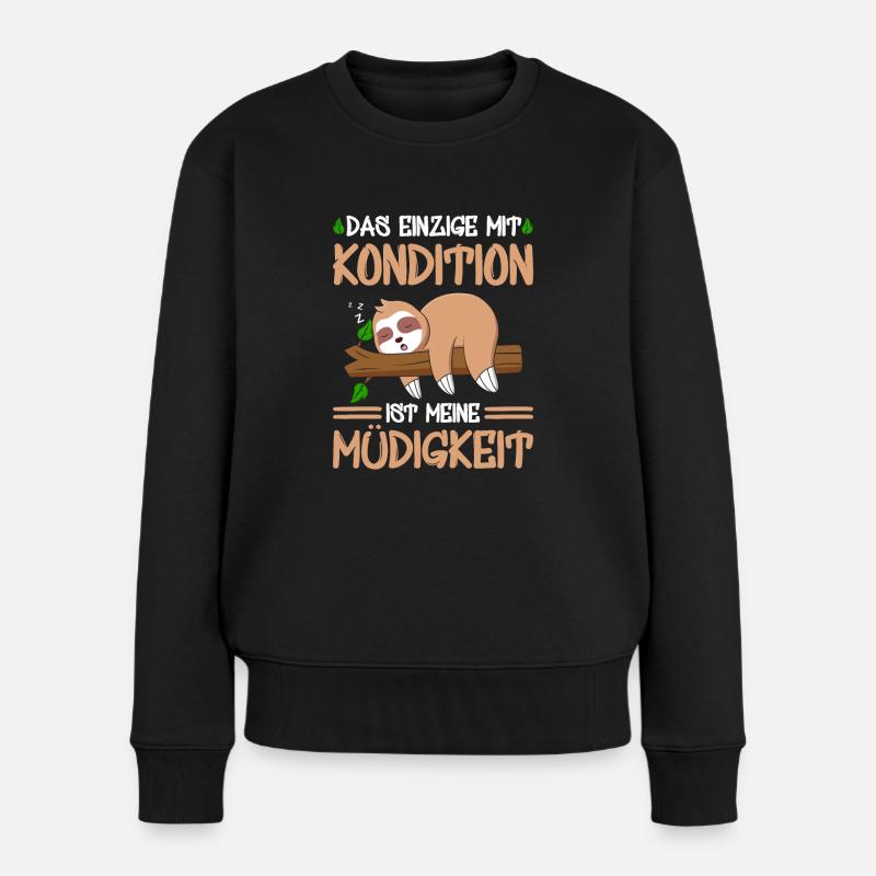 Faultier Müdigkeit Spruch Sloth Pyjama Nachthemd - Frauen Premium Bio Pullover - Schwarz
