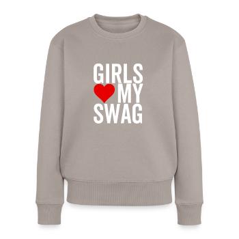 Les filles adorent mon butin - Pull Premium bio Femme - taupe - Devant - Julia (174cm)