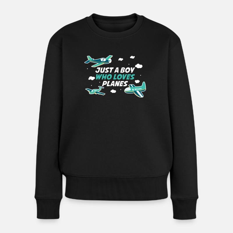 Just A Boy Who Loves Planes Pilot Gift - Women's Premium Organic Jumper - black