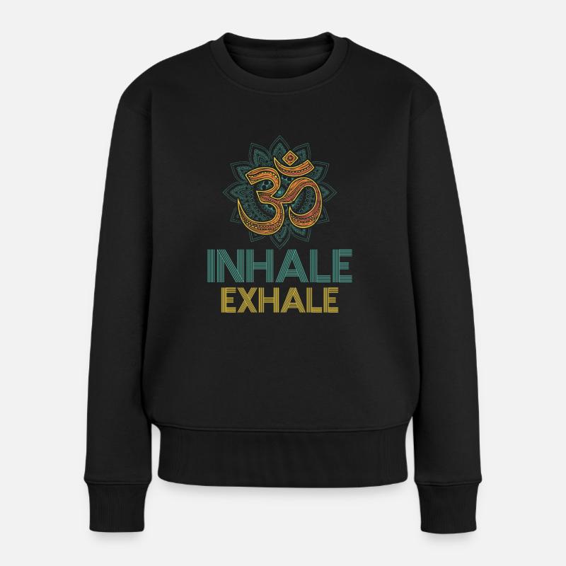 Devanagari Inhale Exhale Namaste Greetings Classic - Frauen Premium Bio Pullover - Schwarz