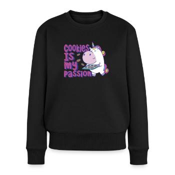 Les cookies sont mon chef passionné - Pull Premium bio Femme - noir - Devant - Julia (174cm)