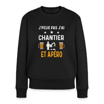je peux pas j'ai chantier travaux et apéro - Pull Premium bio Femme - noir - Devant - Julia (174cm)