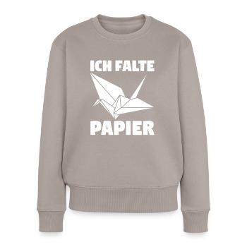 Ich falte Papier - Frauen Premium Bio Pullover - Taupe - Vorne - Julia (174cm)