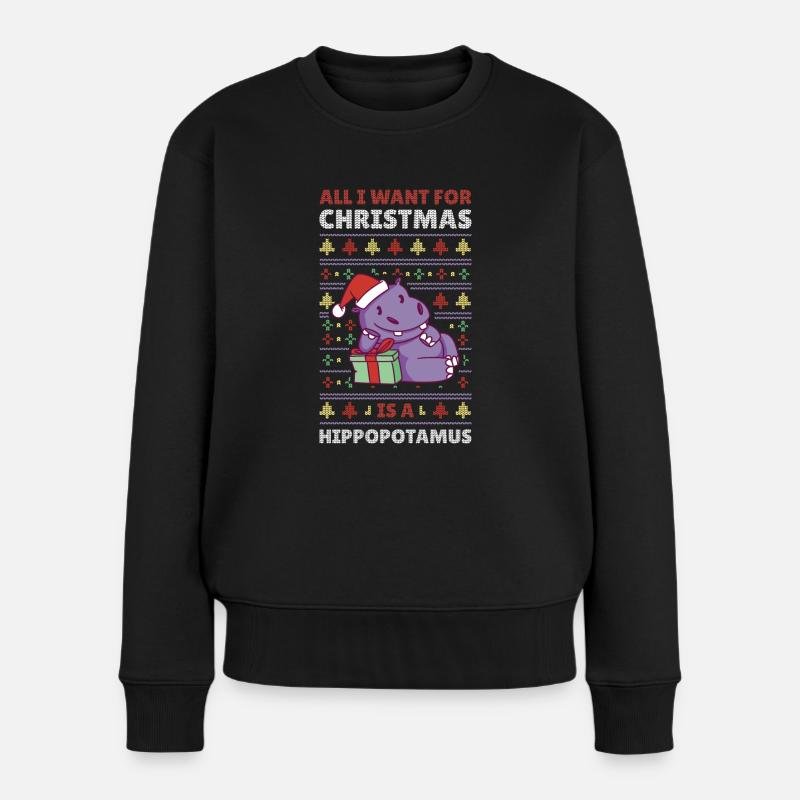 Xmas Hippo Hässlicher Weihnachtspulli Geschenk - Frauen Premium Bio Pullover - Schwarz