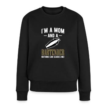 Dans Une maman et une chemise de barman - Pull Premium bio Femme - noir - Devant - Julia (174cm)