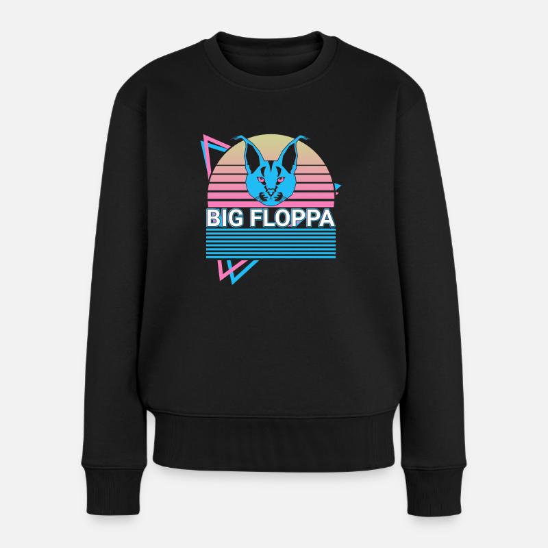 Big Floppa Karakal Katze Meme Retro - Frauen Premium Bio Pullover - Schwarz