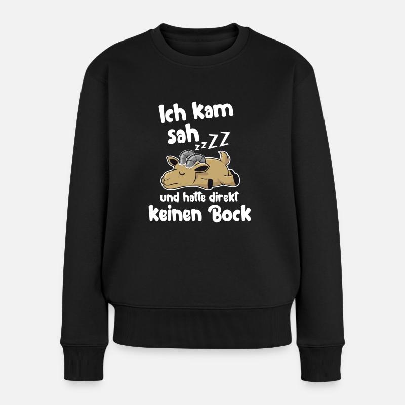 Lustiges Ziegen Morgenmuffel Langschläfer - Frauen Premium Bio Pullover - Schwarz