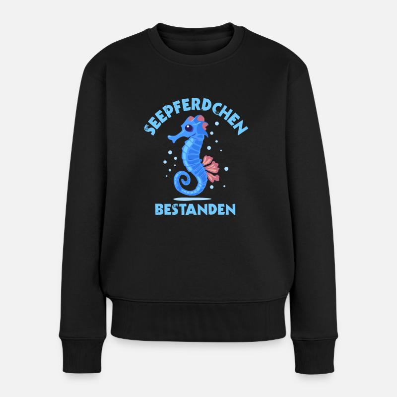 Seepferdchen-Abzeichen Schwimmabzeichen - Frauen Premium Bio Pullover - Schwarz