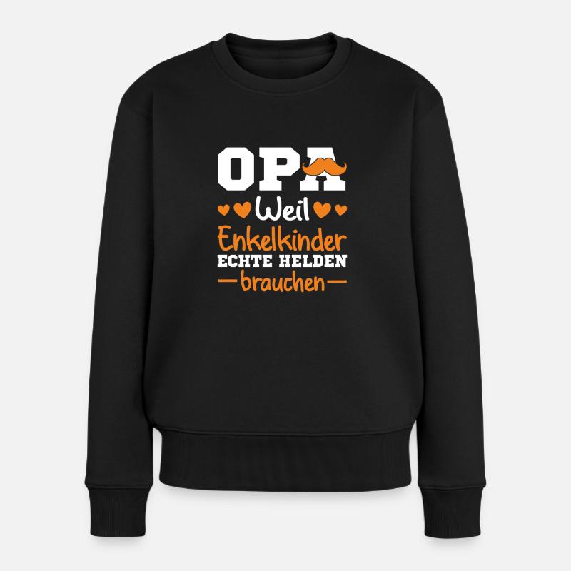 Großvater Opa Weil Enkelkinder Echte Helden - Frauen Premium Bio Pullover - Schwarz