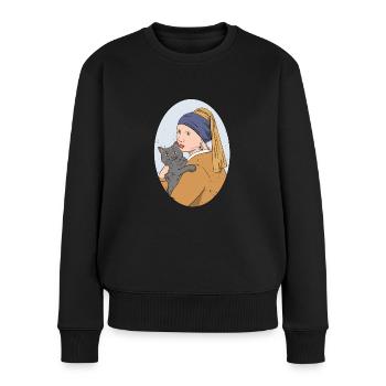 Kunstgeschichte Bildende Kunst Vermeer Girl Cat - Frauen Premium Bio Pullover - Schwarz - Vorne - Julia (174cm)