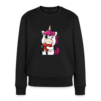 La licorne mord dans un cœur amoureux - Pull Premium bio Femme - noir - Devant - Julia (174cm)
