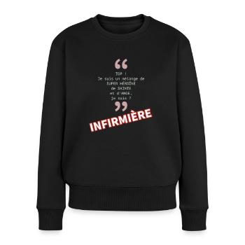 Mélange super héroïne, sainte, infirmière - Pull Premium bio Femme - noir - Devant - Julia (174cm)