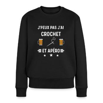 j'peux pas j'ai crochet et apéro - Pull Premium bio Femme - noir - Devant - Julia (174cm)