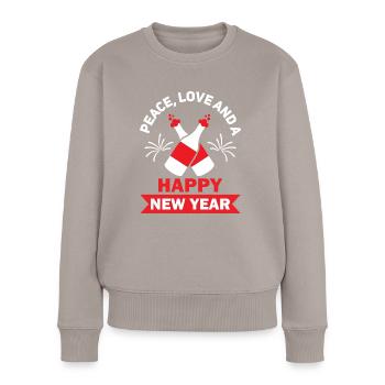 Réveillon du Nouvel An, Paix, Amour, Bonne Année - Pull Premium bio Femme - taupe - Devant - Julia (174cm)