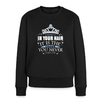 Investissez dans vos cheveux C’est la couronne - Pull Premium bio Femme - noir - Devant - Julia (174cm)