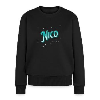 Nico Namen personalisiert - Frauen Premium Bio Pullover - Schwarz - Vorne - Julia (174cm)