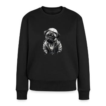 Mops-schablonen-design Weiß Und Schwarz - Frauen Premium Bio Pullover - Schwarz - Vorne - Julia (174cm)