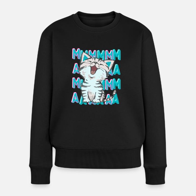 Katze ruft Mama - Frauen Premium Bio Pullover - Schwarz