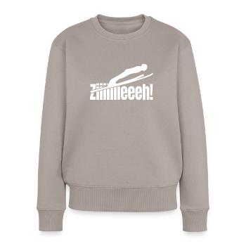 ZIEH Spruch Skispringer skispringen - Frauen Premium Bio Pullover - Taupe - Vorne - Julia (174cm)