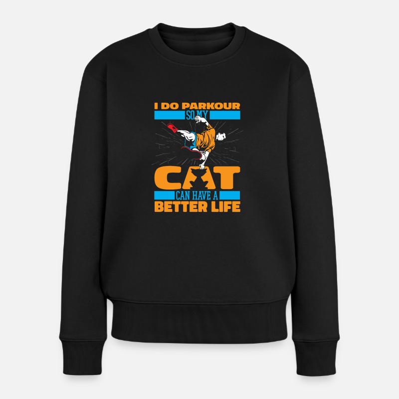 Parkour Katze - Frauen Premium Bio Pullover - Schwarz