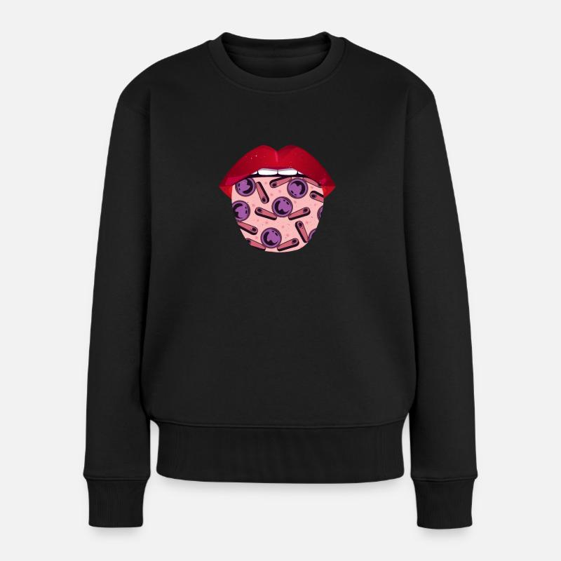 Pinball Zunge - Frauen Premium Bio Pullover - Schwarz