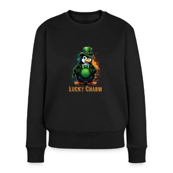 Lucky Charm Penguin St. Patty - Women's Premium Organic Jumper - black - Front - Julia (174cm)