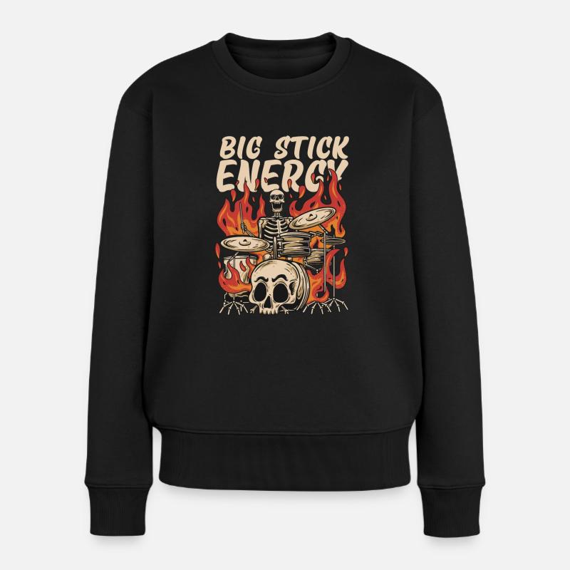Big Stick Energy Skeleton Drum Kit Skull Fire - Women's Premium Organic Jumper - black