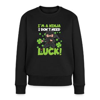 Ninja Glück Kind Japan Klee Saint Patrick Tag - Frauen Premium Bio Pullover - Schwarz - Vorne - Julia (174cm)