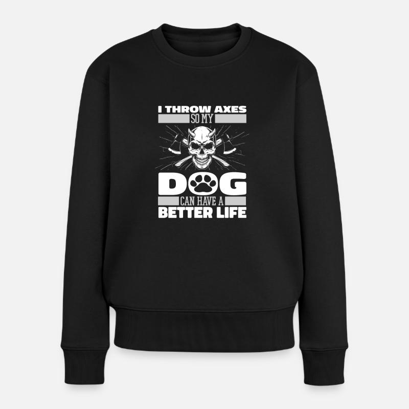 Axtwerfen Axtwerfer Hund - Frauen Premium Bio Pullover - Schwarz