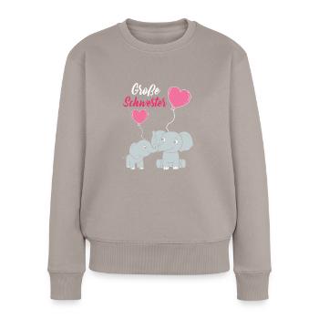 Große Schwester 2023 Elefanten Ballon Herz - Frauen Premium Bio Pullover - Taupe - Vorne - Julia (174cm)