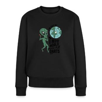 Ausserirdisches Lebewesen dartet Dartpfeil - Frauen Premium Bio Pullover - Schwarz - Vorne - Julia (174cm)