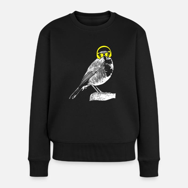 Rotkehlchen Tierliebhaber Kopfhörer Sonnenbrille V - Frauen Premium Bio Pullover - Schwarz