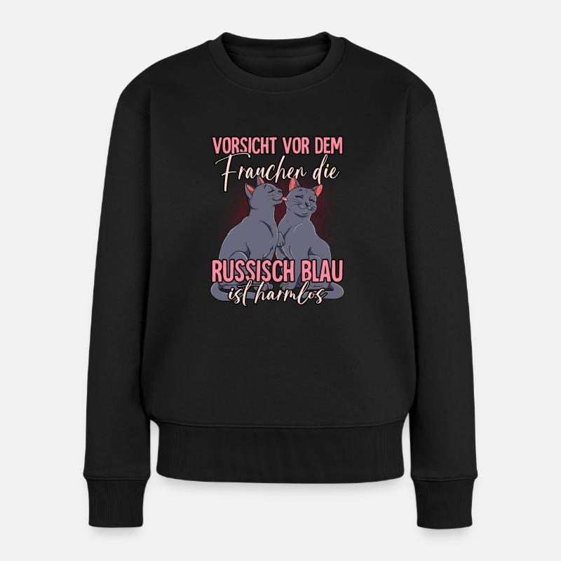 Russisch Blau Katzen - Frauen Premium Bio Pullover - Schwarz