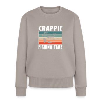 Vintage Retro Crappie Fishing Time Shirt - Women's Premium Organic Jumper - taupe - Front - Julia (174cm)
