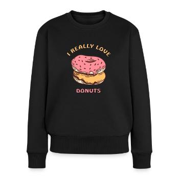ich liebe Donuts - Frauen Premium Bio Pullover - Schwarz - Vorne - Julia (174cm)