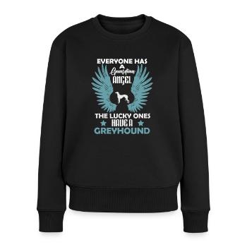 Jeder Hat Einen Schutzengel, Den Glücklichen - Frauen Premium Bio Pullover - Schwarz - Vorne - Julia (174cm)