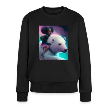 Une fille noire monte un ours polaire - Pull Premium bio Femme - noir - Devant - Julia (174cm)