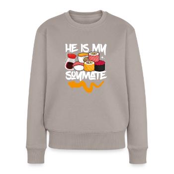He's my soy comrade - Women's Premium Organic Jumper - taupe - Front - Julia (174cm)