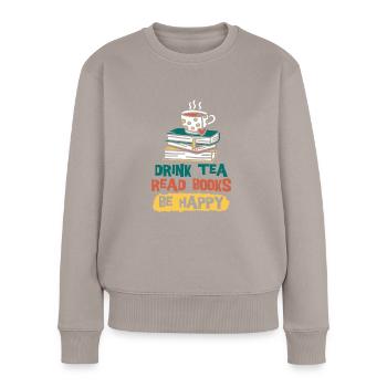 Boire du thé Lire des livres Être heureux - Pull Premium bio Femme - taupe - Devant - Julia (174cm)
