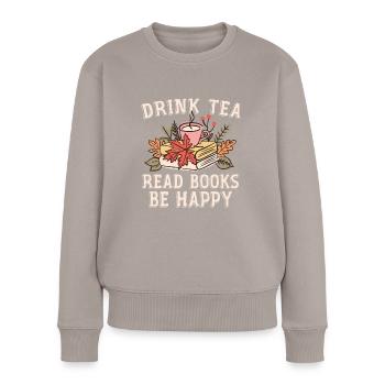 Boire du thé Lire des livres Être heureux - Pull Premium bio Femme - taupe - Devant - Julia (174cm)