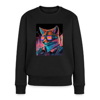 Rétro Futuriste Synthwave Fox - Pull Premium bio Femme - noir - Devant - Julia (174cm)