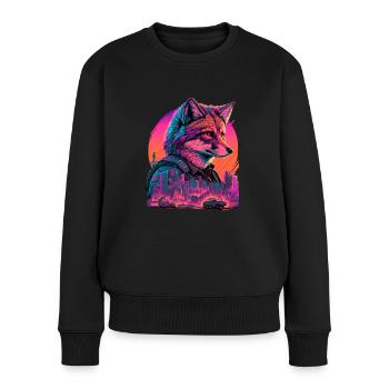 Rétro Futuriste Synthwave Fox - Pull Premium bio Femme - noir - Devant - Julia (174cm)