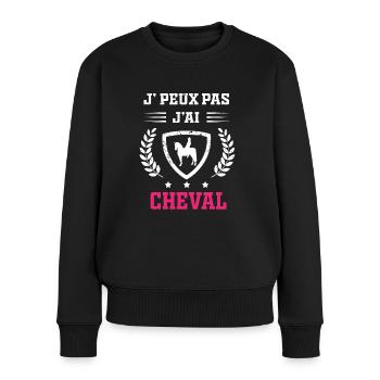 Je peux pas j'ai cheval femme - Pull Premium bio Femme - noir - Devant - Julia (174cm)