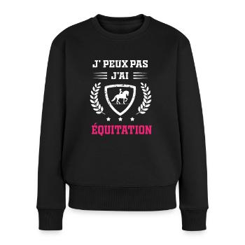 Je peux pas j'ai équitation cheval femme - Pull Premium bio Femme - noir - Devant - Julia (174cm)
