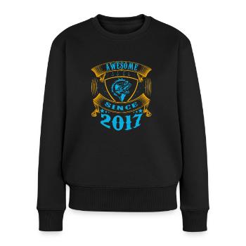 Génial depuis 2017. Angel, Angler Anniversaire - Pull Premium bio Femme - noir - Devant - Julia (174cm)